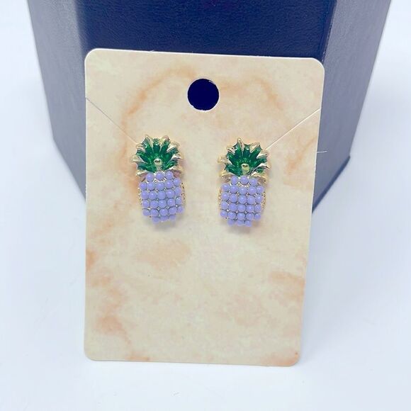 Purple Pineapple Post Studs Earrings - Picture 2 of 6